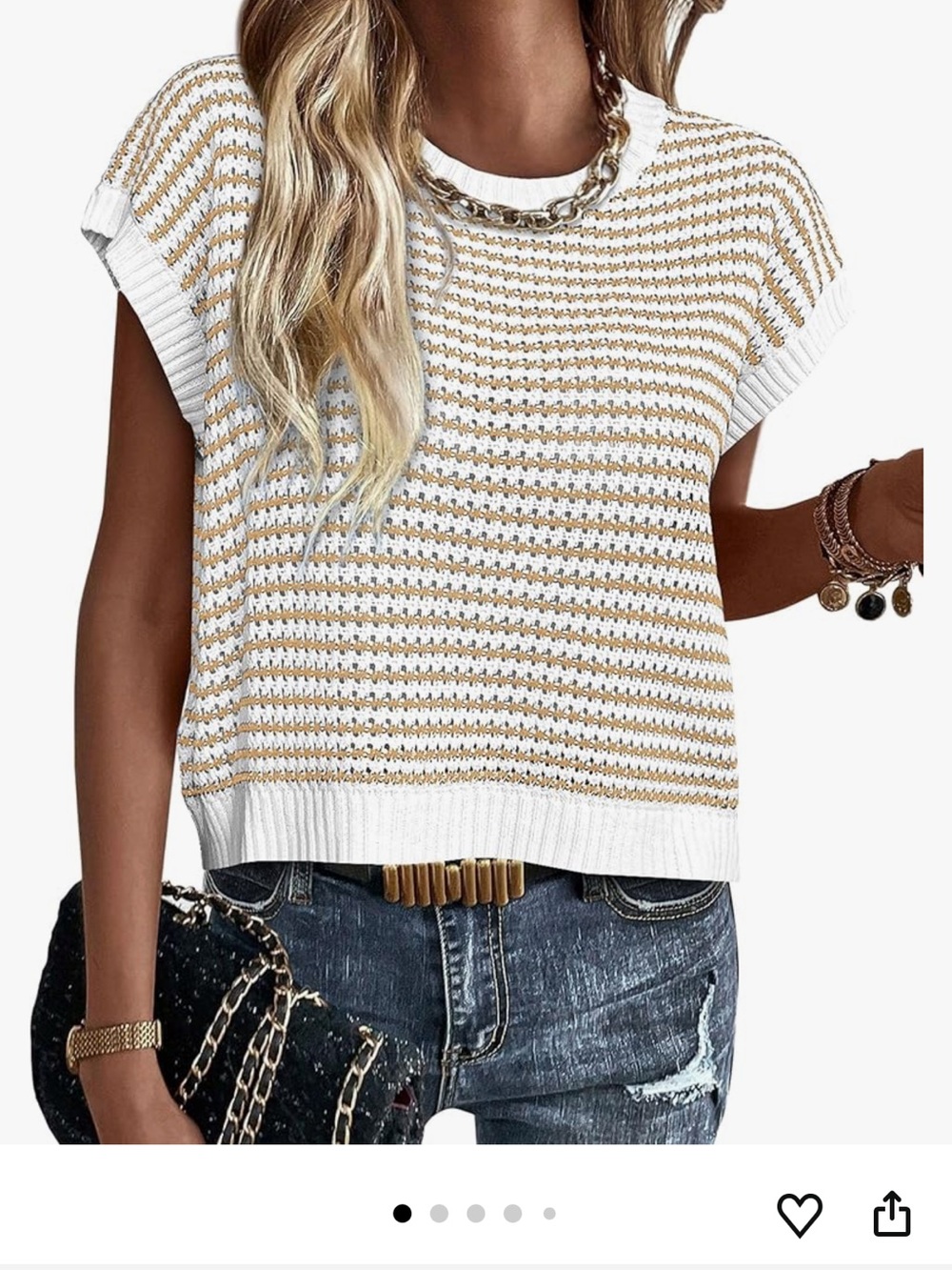 PrettyGarden Apricot and White Houndstooth Women's Sweater